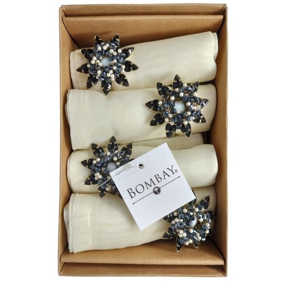 The Bombay Company Luxurious Black Pearl Floral Napkin Ring Set - Picture 8 of 12